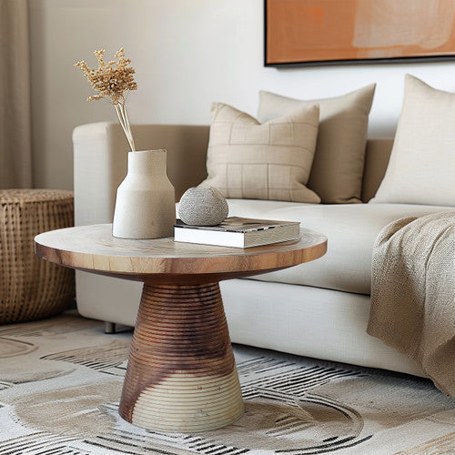 Funky Ribbed Coffee Table in Natural and Cream