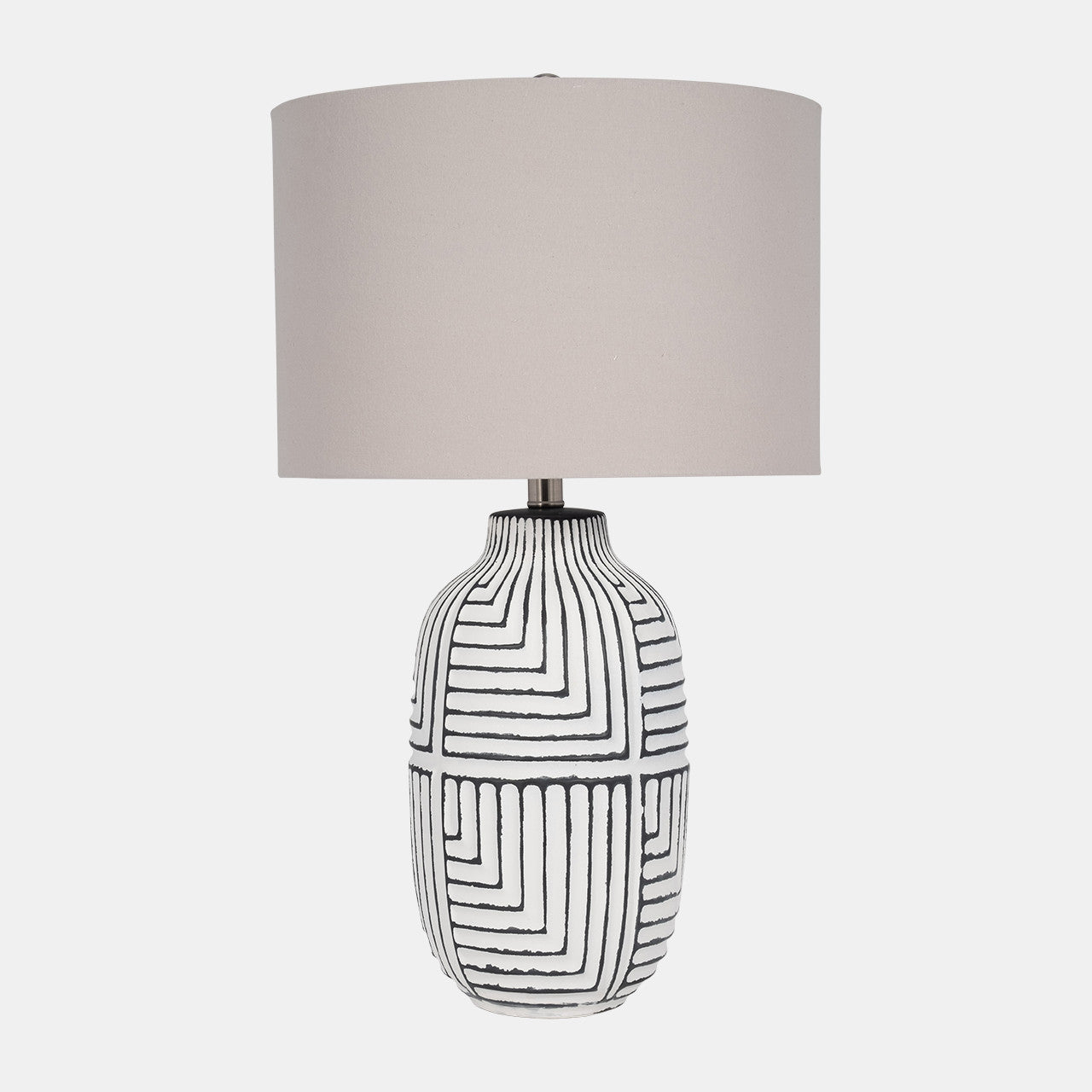 Ceramic Tribal Textured Table Lamp in White