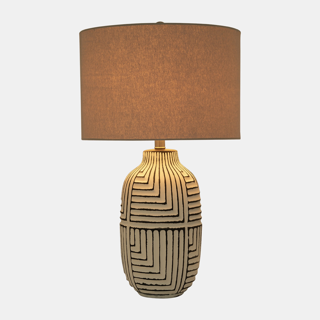 Ceramic Tribal Textured Table Lamp in White