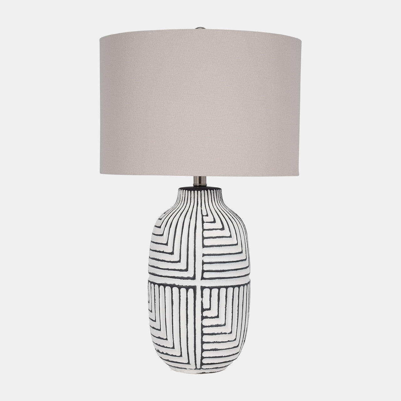 Ceramic Tribal Textured Table Lamp in White