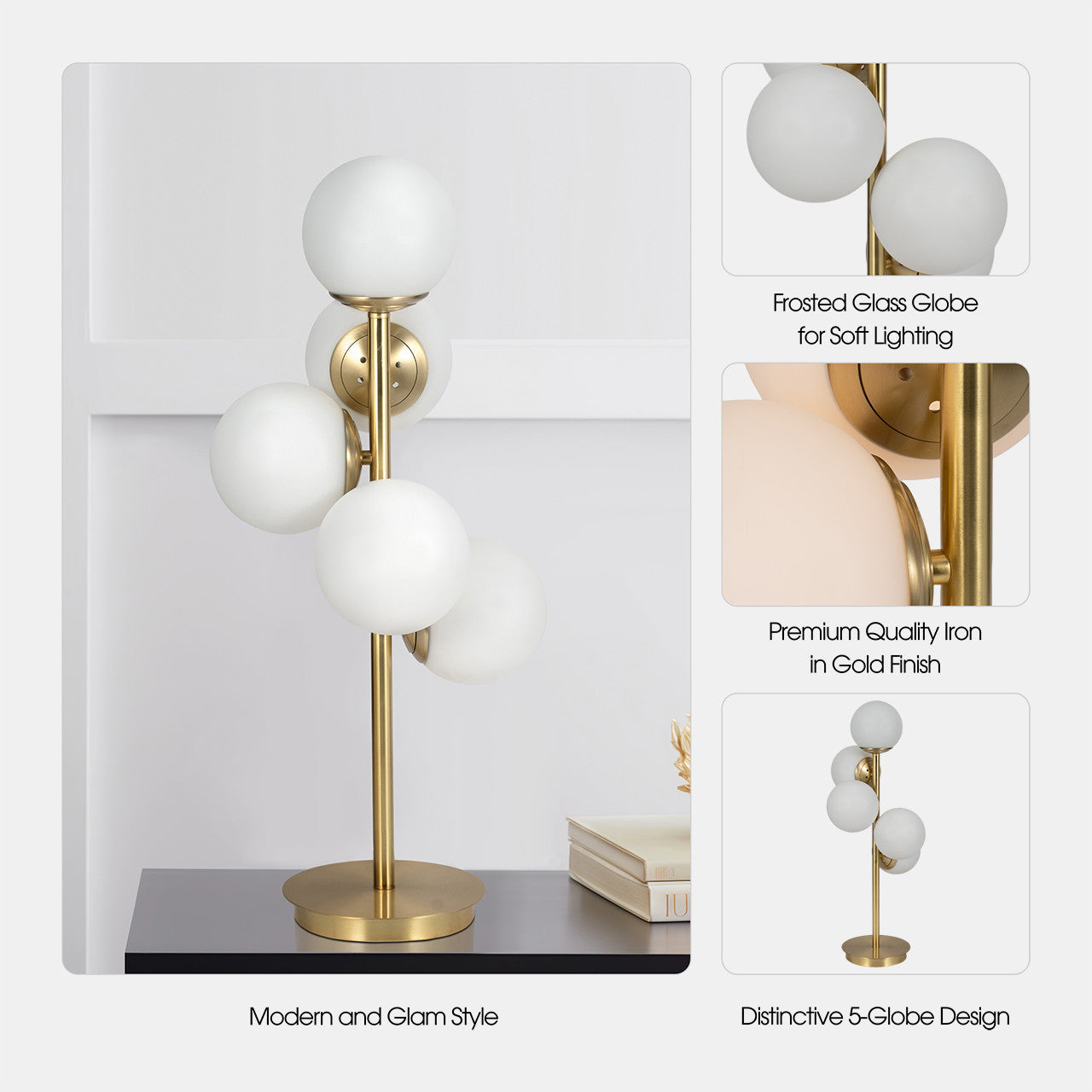 Glass Frosted Globe Table Lamp in Gold