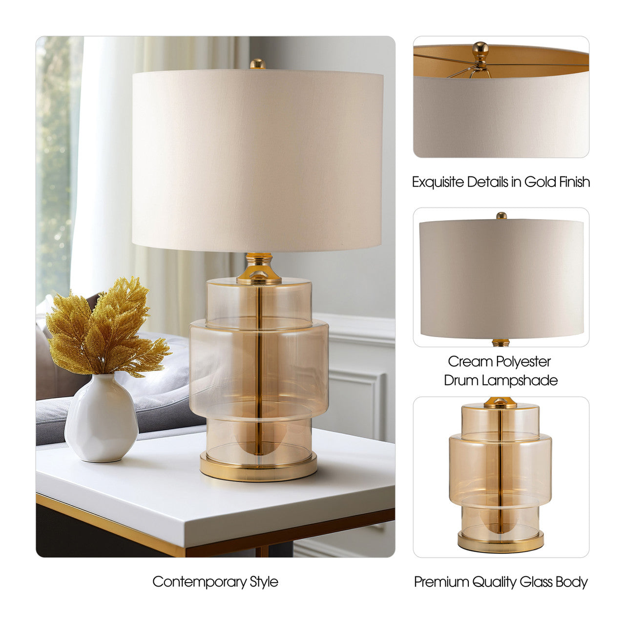 Glass Lustered Table Lamp in Gold