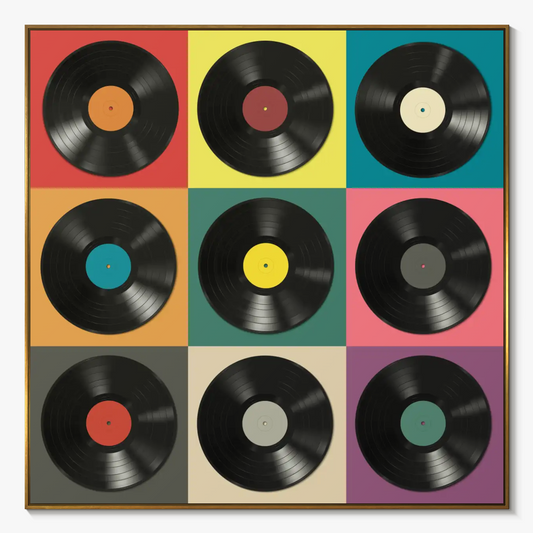 Vinyl Records Wall Art Framed in Gold