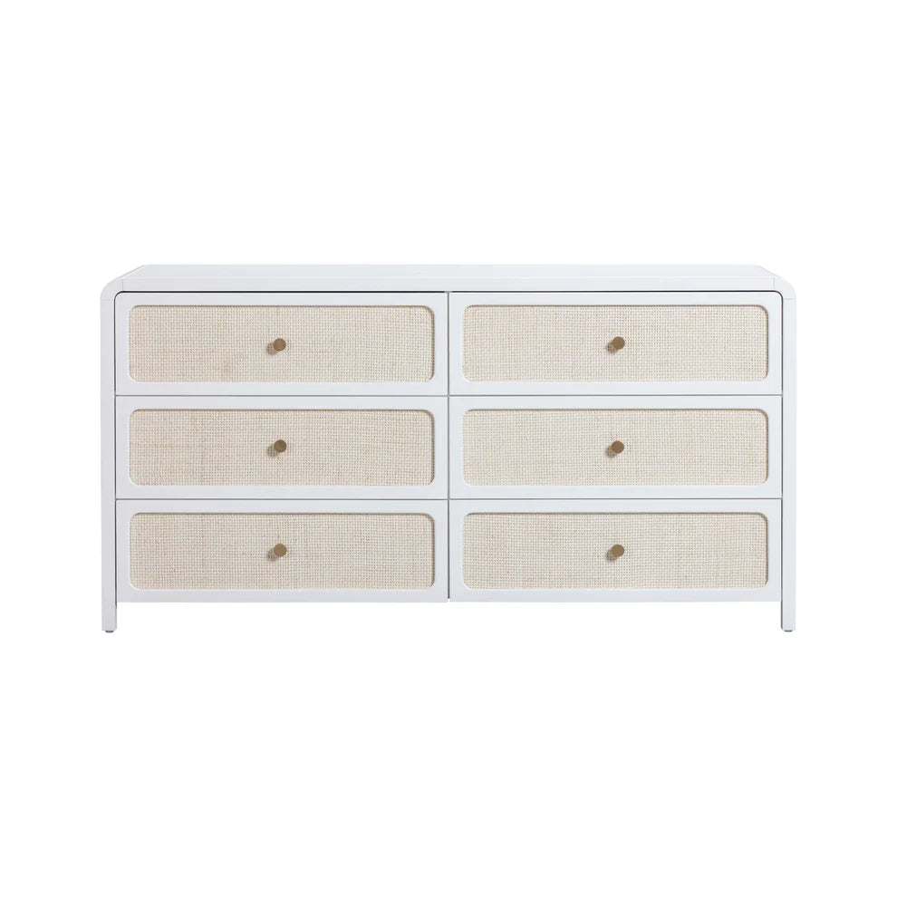 Patty White Rattan 6 Drawer Dresser