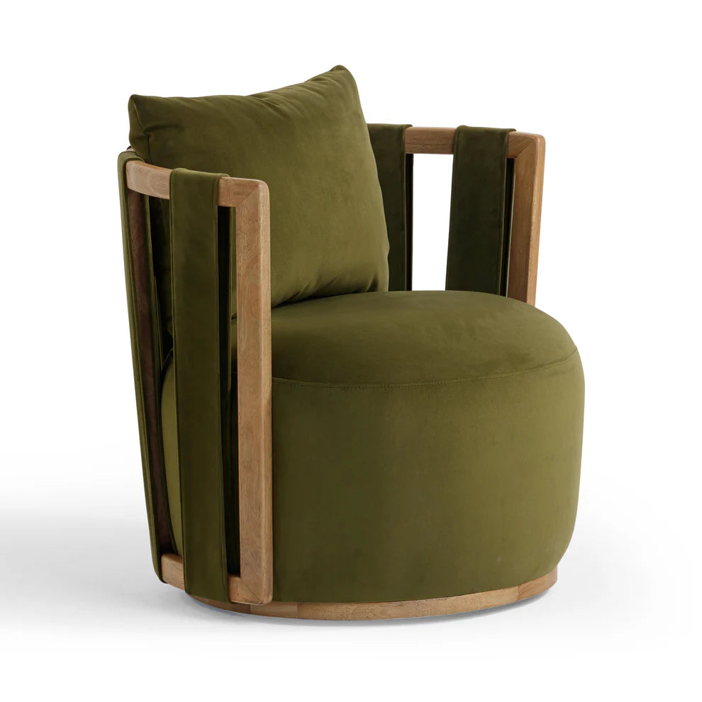 Paolo Green Upcycled Distressed Velvet Swivel Chair