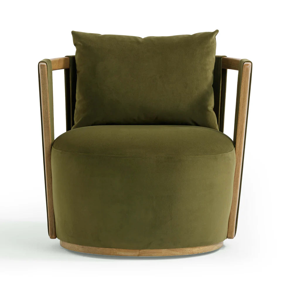 Paolo Green Upcycled Distressed Velvet Swivel Chair